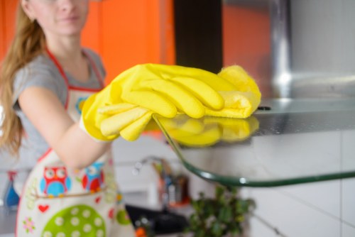 Cleaner maintaining a modern office kitchen in Lambeth